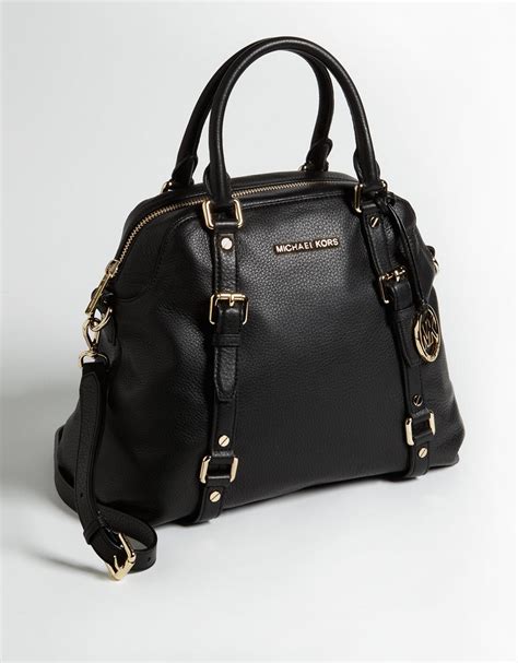 michael kors black leather handbag gold|Michael Kors satchel handbags black.